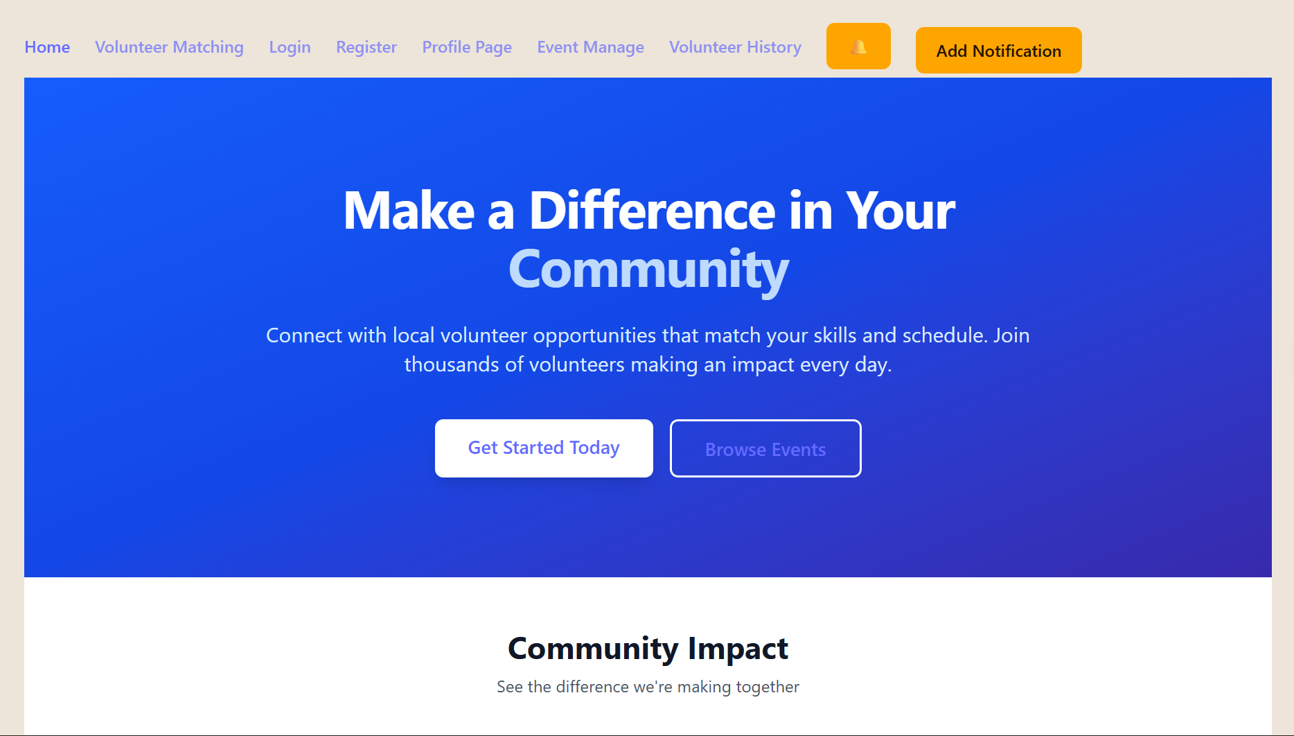 Volunteer management platform dashboard